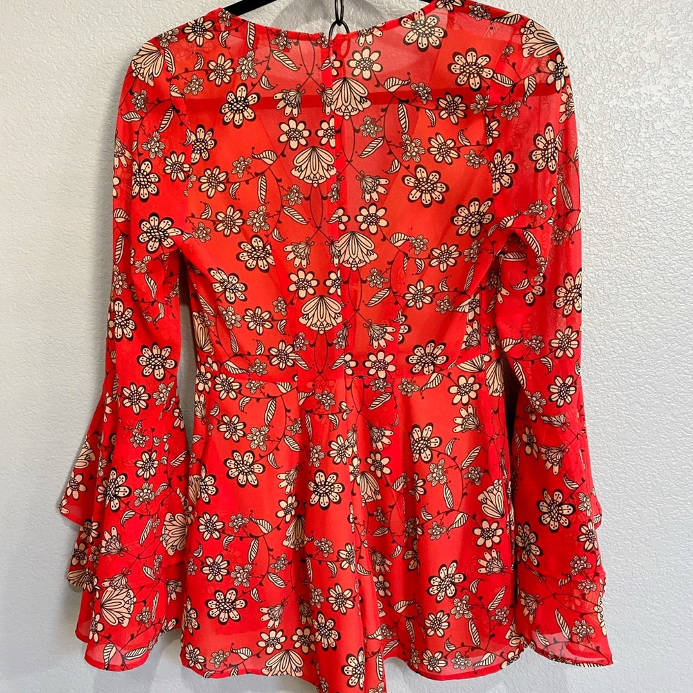 For Love&Lemons Red Floral Pia Romper - Picture 2 of 5